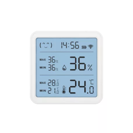 Home HSTHC hő- és páratartalom mérő, óra, nagy LCD kijelző, Smart Life, Tuya Smart, okos otthon, telefonos értesítés, automatizálás, eszközvezérlés, riasztás