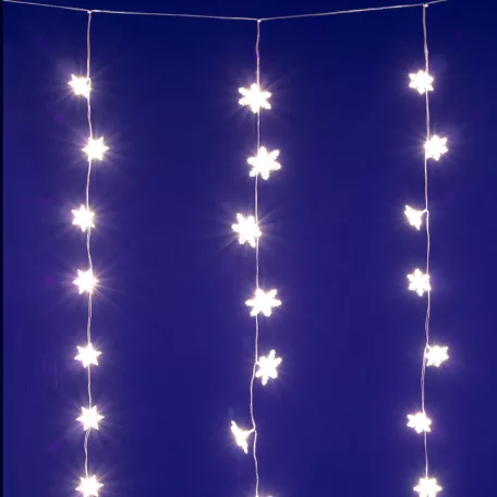 HOME KAF50WW LED-es hópehely fényfüggöny, 1,35 m, 50 db melegfehér LED, hálózati tápellátás, beltéri kivitel