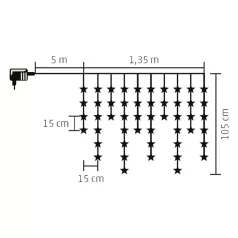  Home KAF 50L/WW LED-es csillag fényfüggöny, 1,35 m / 50 db melegfehér LED csillag figurákban, átlátszó vezeték, hálózati adapter, beltéri kivitel