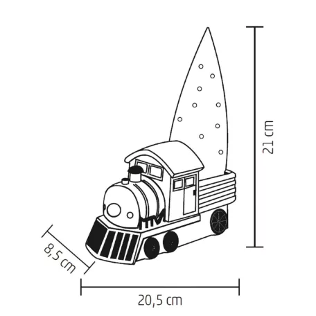 Home KDCA 21 LED-es kerámia figura, piros mozdony fenyővel, 10 db LED
