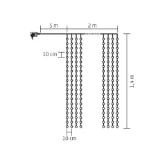   Home KIN 294C/WW LED-es fényfüggöny, 2x1,4 m / 294 db melegfehér LED, fehér vezeték, állófényű, hálózati adapter, kül- és beltéri kivitel