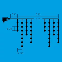   Home KKF 158/WH LED-es fényfüggöny, 5 m / 150 db hidegfehér LED, 8 fényprogram, fehér vezeték, hálózati adapter, kül- és beltéri kivitel
