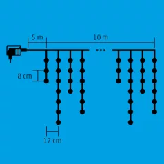   Home KKF 308/WH LED-es fényfüggöny, 10 m / 300 db hidegfehér LED, 8 fényprogram, fehér vezeték, hálózati adapter, kül- és beltéri kivitel