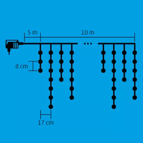 Home KKF 308/WH LED-es fényfüggöny, 10 m / 300 db hidegfehér LED, 8 fényprogram, fehér vezeték, hálózati adapter, kül- és beltéri kivitel