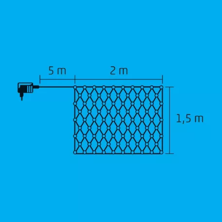 Home KLN 160C/WH LED-es háló, 2x1,5 m / 160 db hidegfehér LED, zöld vezeték, állófényű, hálózati adapter, kül- és beltéri kivitel