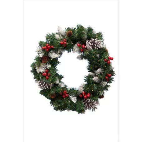 HOME KMK45LED LED-es műkoszorú, 45 cm, 35 db melegfehér LED, 8 programos, időzítés, 2D tűlevél, elemes tápellátás, beltéri kivitel