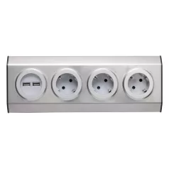   Home KNV 03/USB szerelhető konyhai hálózati elosztó USB aljzatokkal, 3 védőérintkezős és 2 USB aljzat, rozsdamentes acél, felszerelés sarokba is, max. 3680 W,
