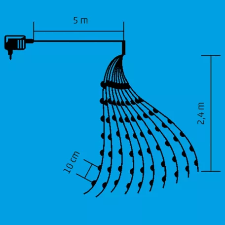 Home ML 250G/WH micro LED-es fényfüzérköteg, 250 db hidegfehér micro LED, 10 ágú, vékony, zöld színű vezeték, hálózati adapter, kül- és beltéri kivitel