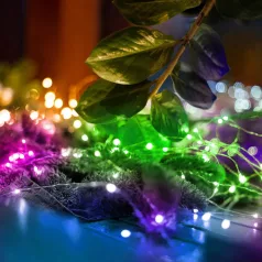   Home ML 50/M micro LED-es fényfüzér, 4,9 m / 50 db színes micro LED, állófényű, kapcsolható és időzíthető, átlátszó vezeték, elemes, beltéri kivitel
