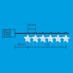   Home MRLC 6/S LED-es tükördísz fényfüzér, 1 m / 72 db hidegfehér LED, alagúthatású csillagdísszel, állófényű, átlátszó vezeték, elemes, beltéri kivitel