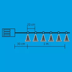   Home MRLC 6/T LED-es fenyőfa fényfüzér, 1 m / 72 db hidegfehér LED, alagúthatású fenyődísszel, állófényű, átlátszó vezeték, elemes, beltéri kivitel