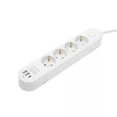   HOME NV4KUSBC hálózati elosztó, 1,5 m, H05VV-F 3G1,5 mm2 kábel, 4 védőérintkezős aljzat, USB töltőaljzat, max. 3680W, kétpólusú kapcsoló, beltéri kivitel