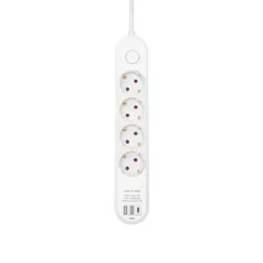   HOME NV4KUSBC hálózati elosztó, 1,5 m, H05VV-F 3G1,5 mm2 kábel, 4 védőérintkezős aljzat, USB töltőaljzat, max. 3680W, kétpólusú kapcsoló, beltéri kivitel