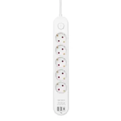   HOME NV5K3USBC hálózati elosztó, 3 m, H05VV-F 3G1,5 mm2 kábel, 5 védőérintkezős aljzat, USB töltőaljzat, max. 3680W, kétpólusú kapcsoló, beltéri kivitel