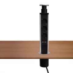   Home NVE 3/USB süllyesztett elosztó USB töltőaljzatokkal, 1,4 m, 3 földelt aljzat gyermekvédelemmel, asztalba, munkalapba építhető, süllyeszthető, max. 3680 W