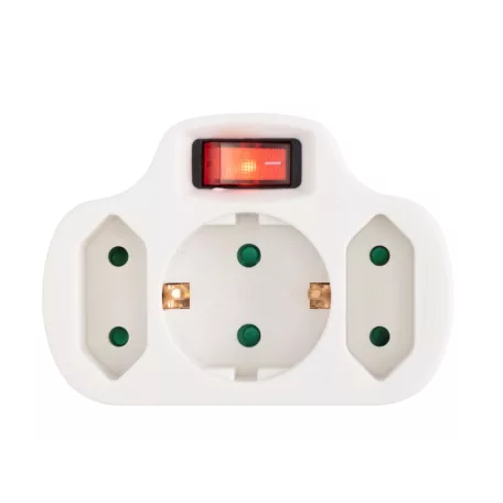 Home NVK 3/WH hálózati elosztó, kapcsolós 3 aljzat ( 1 földelt + 2 euró ), 250 V ~/ 50 Hz / 16 A / 3500 W