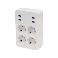   Home NV 4 USB tálcás USB-s elosztó, 4 földelt aljzat, 4 USB aljzat össz 2,4A, elforgatható