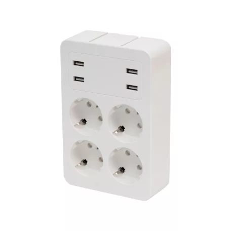 Home NV 4 USB tálcás USB-s elosztó, 4 földelt aljzat, 4 USB aljzat össz 2,4A, elforgatható
