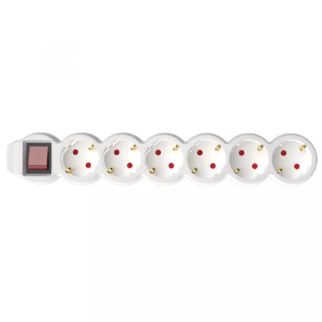 Home NV 6K/WH/1,5 hálózati elosztó, 1,5 m, H05VV-F 3G1,5 mm2 kábel, kétpólusú kapcsoló, IP20 kivitel, 6 védőérintkezős aljzat, max. 3500W, fehér