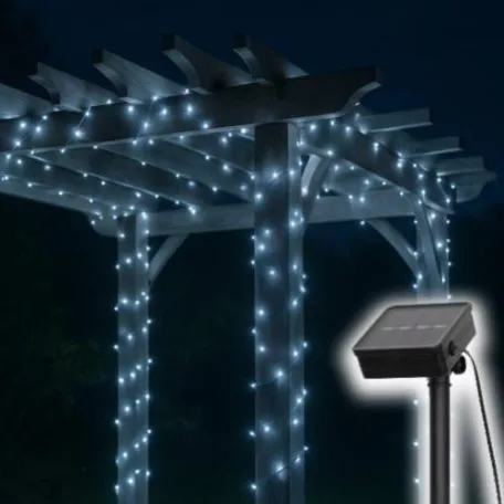 Home SLC100WH szolár fényfüzér, 100db hidegfehér LED, 7m hosszúság, zöld vezeték, kültéri kivitel