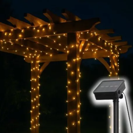 Home SLC100WW szolár fényfüzér, 100db melegfehér LED, 7m hosszúság, zöld vezeték, kültéri kivitel