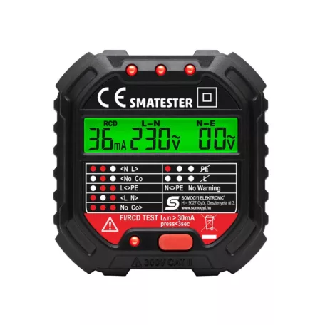 Home SMATESTER konnektor teszter, LED visszajelzők, Voltmérő, L-N, N-E, RCD mA,Fi