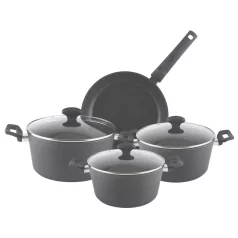   Zilan ZLN3277 edénykészlet, 7 db-os, tapadásmentes belső bevonat, 3 edény és 1 serpenyő, fekete színű
