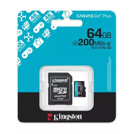 Kingston Canvas Go! Plus 64 GB U3 200 MB/s microSDXC memóriakártya