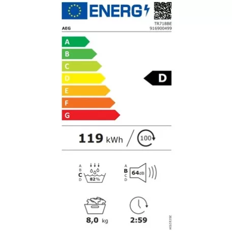 Aeg SZÁRÍTÓGÉP HŐSZIVATTYÚS 8KG TR718BE