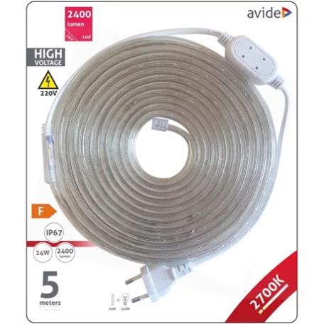 Avide LED SZALAG BLISZTER 220V 24W SMD3528 60LED 2700K IP67 5m ABLSBL-220V-3528-60WW67