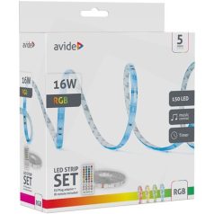   Avide LED SZALAG BLISZTER 12V 16W RGB 5m Zene vezérlés + IR távirányító ALSB5050RGBMU40-5M