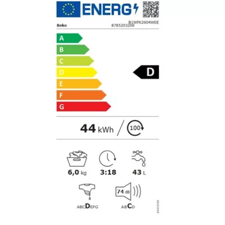 Beko MOSÓGÉP ELÖLTÖLTŐS 6 KG B1WFK2604WEE