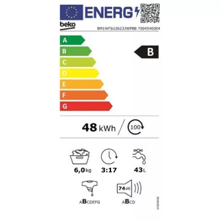 Beko MOSÓGÉP ELÖLTÖLTŐS 6 KG BM1WFSU36223WPBB
