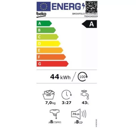 Beko MOSÓGÉP ELÖLTÖLTŐS 7 KG BM3WFSU37413WPBB1