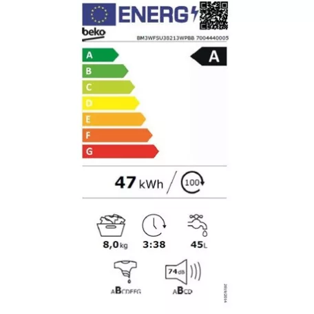 Beko MOSÓGÉP ELÖLTÖLTŐS 8 KG BM3WFSU38213WPBB
