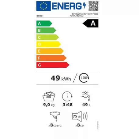 Beko MOSÓGÉP ELÖLTÖLTŐS 9 KG BM3WFSU39413WPBB1