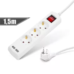   Delight ELOSZTÓ 3-AS, 1,5 M,  2 X USB-VEL, KAPCSOLÓS 20221U
