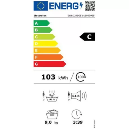 Electrolux SZÁRÍTÓGÉP HŐSZIVATTYÚS 9KG EW6D295GE