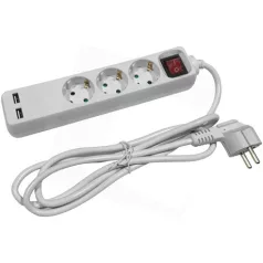   Entac ELOSZTÓ 3 FOGLALAT KAPCSOLÓVAL 1,5M 3G1,5 2 USB ESE1.5G3-1.5-SW-USB