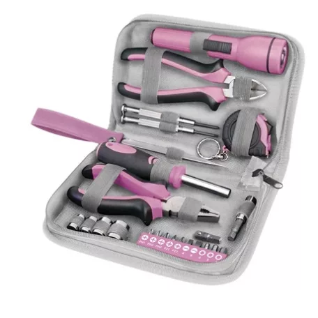 Extol Lady SZERSZÁMKÉSZLET, 23DB, 1/4"; EXTOL LADY, RÓZSASZÍN, 4 DUGÓFEJ (6-12MM), FOGÓK, CSAVARHÚZÓ MARKOLAT, MÉRŐSZALAG, BIT-EK 6595