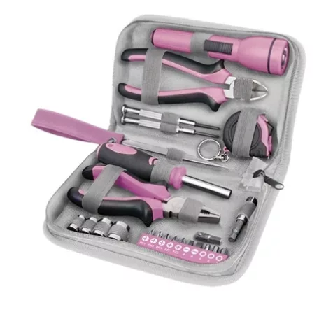 Extol Lady SZERSZÁMKÉSZLET, 23DB, 1/4"; EXTOL LADY, RÓZSASZÍN, 4 DUGÓFEJ (6-12MM), FOGÓK, CSAVARHÚZÓ MARKOLAT, MÉRŐSZALAG, BIT-EK 6595