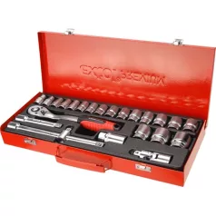   Extol Premium DUGÓKULCS KÉSZLET, 10-32MM, CV., RACSNIS 45FOG, 1/2", 24DB, FÉM DOBOZ 8818365