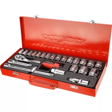 Extol Premium DUGÓKULCS KÉSZLET, 10-32MM, CV., RACSNIS 45FOG, 1/2", 24DB, FÉM DOBOZ 8818365