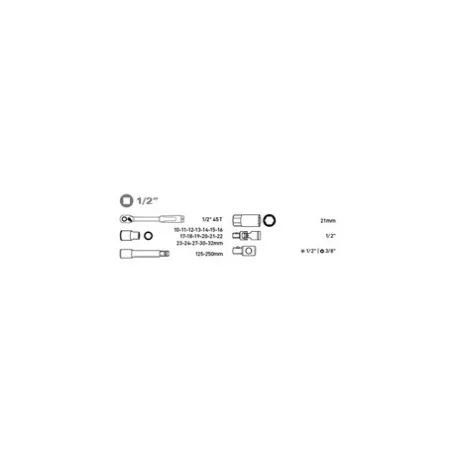 Extol Premium DUGÓKULCS KÉSZLET, 10-32MM, CV., RACSNIS 45FOG, 1/2", 24DB, FÉM DOBOZ 8818365