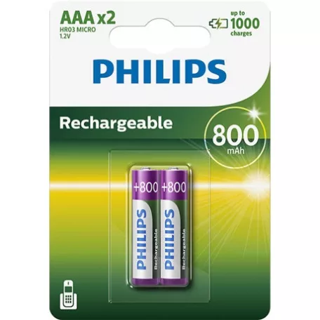 Philips ELEM TÖLTHETŐ AAA 800 mAh 2-BLISZTER R03B2A80/10