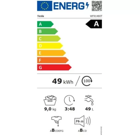 Tesla MOSÓGÉP ELÖLTÖLTŐS 9 KG WF91480T
