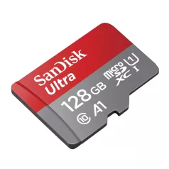  SanDisk Ultra, 128 GB, MicroSDXC, Class 10, UHS-I, Class 1 (U1), Mágnesességnek ellenálló, Ütésálló, Hőálló, Vízálló, Röntgenálló