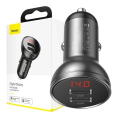   Baseus autós töltő kijelzővel, 2x USB, 4.8A, 24W (szürke)