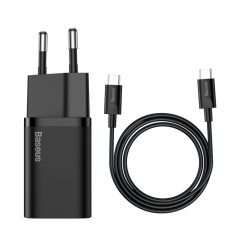   Baseus Super Si 1C 25W gyorstöltő adapter 1 m-es USB-C-USB-C kábellel (fekete)