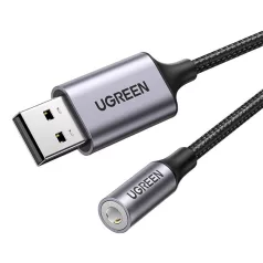   UGREEN CM477 Audió adapter, USB 3,5 mm-es mini jack 3,5 mm-es AUX csatlakozó (szürke)